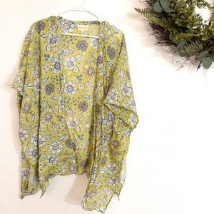 Maelu Womens One Size Striped Kimono Ethically Made Green Floral Lagenlook